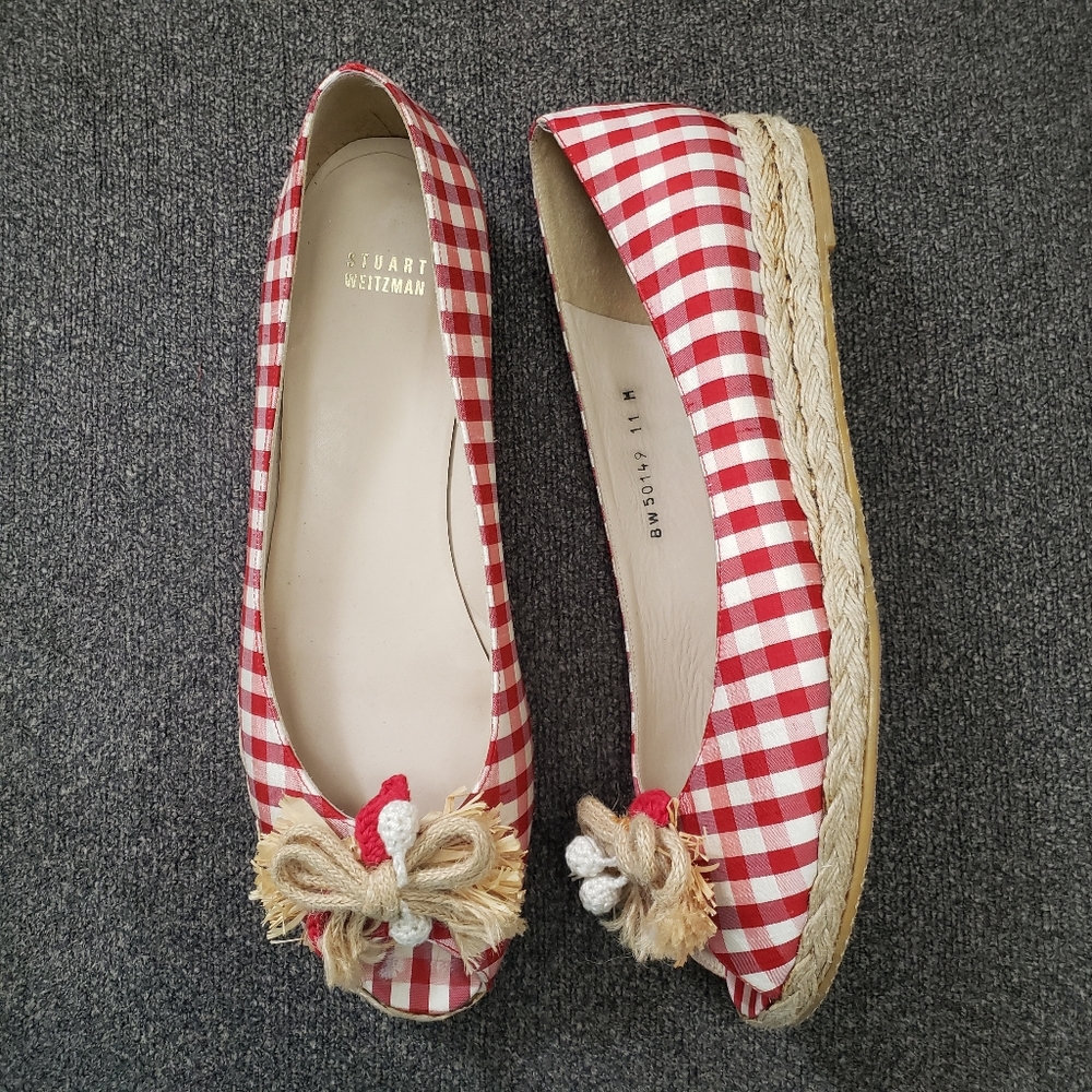Designer Stuart Weitzman Red safflower gingham flat espadrille size 11